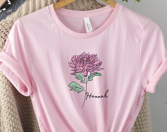 Custom Shirt, Flower Tee, Flower T-shirt, Flower Shirt, Birth Month Shirt, Name Shirt, Mother Daughter Shirt, Floral Name Shirt