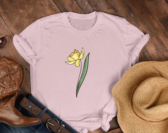 Camisa de flores de nacimiento personalizada, regalo para ella, camisa de flores, regalo personalizado, camisa personalizada, camisa de flores del mes de nacimiento, camisa de marzo, narciso