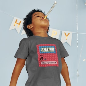 Bausteine Geburtstags-Shirt, Ziegelstein-Shirt, Bausteine-Namen-Shirt, Bausteine-Geschenk-Shirt, Geburtstags-Jungen-Shirt, Geburtstags-Mädchen-Shirt