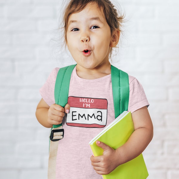 Gepersonaliseerd alfabet shirt, eerste schooldag shirt, terug naar school, hallo mijn naam is naam tag tee, cadeau voor kinderen