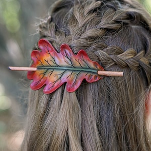 Leather Oak Leaf Hair Slide: Mori Girl Forest Wedding Barrette