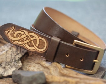 Viking leather belt with Ouroboros, dark brown belt with norse serpent Jormungand, leather belt for Viking Armor cosplay, norse pagan gift