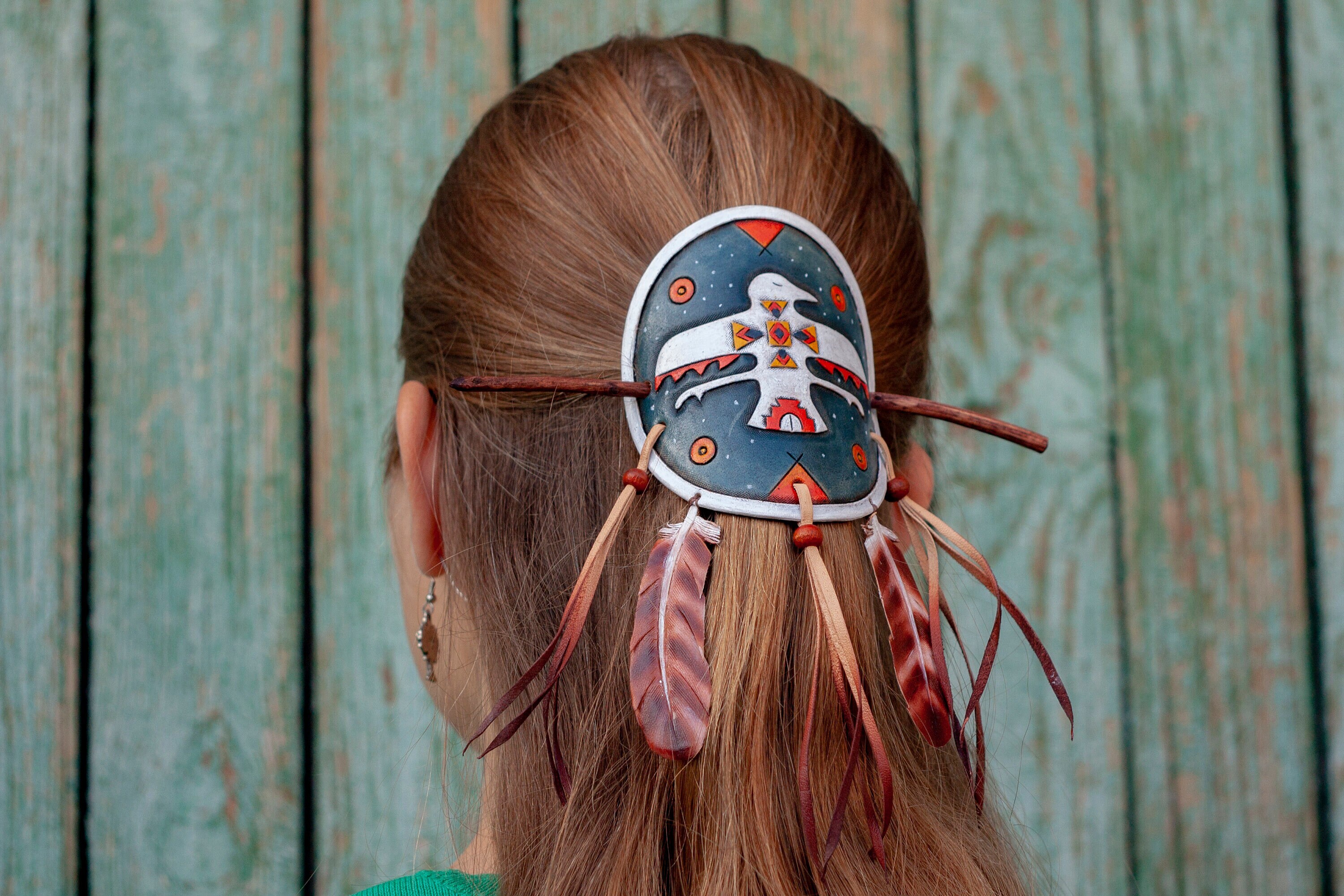 White Crow Hair Slide: Native American Style Barrette With 