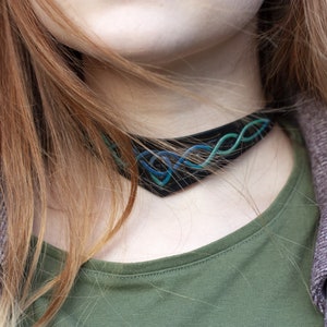 Black Leather Goth Choker: Hand-Embossed Occult Necklace