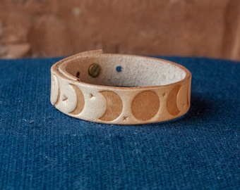 Leather Moon Phases Bracelet: Gothic Witch Celestial Jewelry
