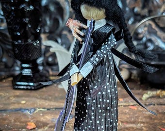 Wednesday Adams Corn Husk Doll with Cello & Scorpion/ fan art
