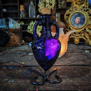 Cobalt Blue Glass Potion Bottle w/ Stand - Amphora, Witchcraft, Cosplay, LARPing, Potions, Moon Water