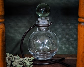 Round Glass Potion Bottle with Glass Topper and Stand | Witchcraft, Cosplay, LARPing, Potions