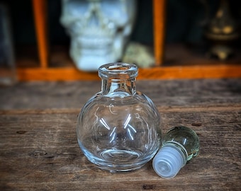 Round Glass Potion Bottle with Glass Topper: Witchcraft, Cosplay, LARP