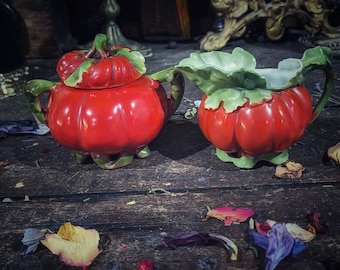 Enchanting Antique Tomato Sugar & Creamer 1900s - Cottage Core - Witchy - Kitchen Witch - Witchcraft -