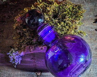 Violet Glass Potion Bottle with Topper: Witchcraft, Cosplay, LARP