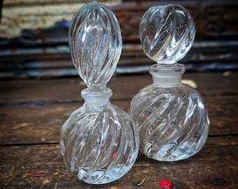 Two Antique Swirl Glass Bottle with Glass Top -  Witchcraft, Cosplay, LARPing, Potions, Moon Water, Potions