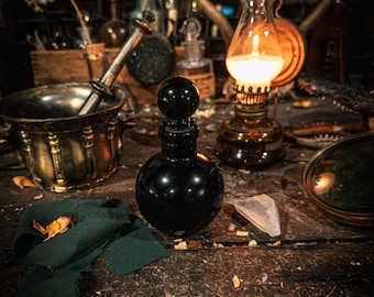 Opaque Black Glass Potion Bottle 4oz - Lightproof Spell Jar with Matching Glass Stopper - Altar Apothecary Oils, Tinctures  Shadow Work