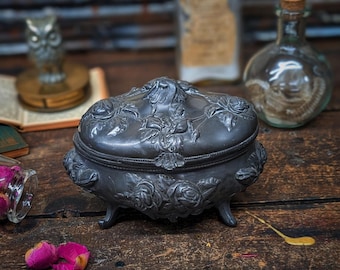 Antique Floral Art Nouveau Metal Jewelry Casket - Herb Box - Witch Box - Wichcraft - Pagan- Crystal Box
