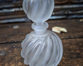 Antique Frosted Swirl Glass Bottle with Glass Top -  Witchcraft, Cosplay, LARPing, Potions, Moon Water, Potions