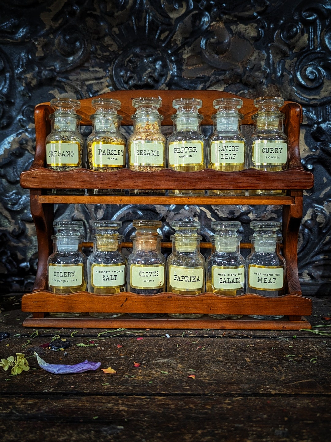 Vintage Wood Spice Rack W/ Bottles | Apothecary | Witchy |kitchen Witch ...