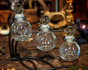 Triple Metal Stand with Bottles - Potion Bottles  - Altar Decor - Witchy - Apothacary - Witchcraft