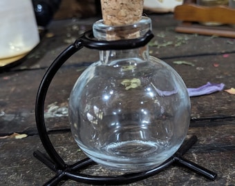 Round Glass Potion Bottle with Cork and Stand | Witchcraft, Cosplay, LARPing, Potions