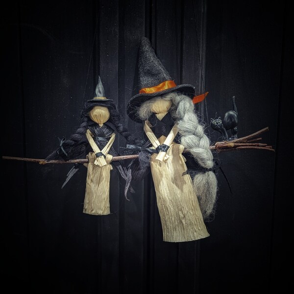 Witch Mother & Daughter Kitchen Witches - Witch - Kitchen Witches - Corn Husk Dolls - Mothers Day Gift