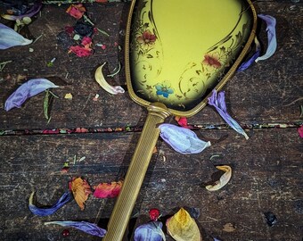 Antique Floral French Mirror – Brass Art Deco Handle, c.1910