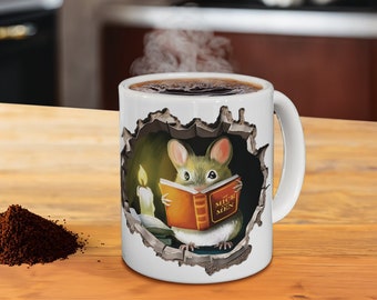 Tazza stampata con libro di lettura del mouse - Tazza da caffè Mousehole - Regalo per gli amanti dei libri - Tazza per gli amanti del caffè - Regalo per i lettori - Tazza da tè in ceramica da 11 once