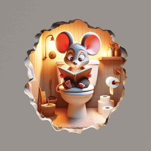 3D Mouse Wall Sticker - Bathroom Wall Sticker- Mousehole Wall Decal - Whimsical Bathroom Art - Funny Wall Sticker - Toilet Mouse Sticker Art
