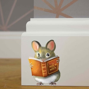 Mouse Reading Book in Wall Sticker - Mouse Hole Wall Decal - Mouse Sticker for Wall - Gift for Bookworm - Study room Decor - Peel & Stick
