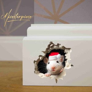 3D Christmas Mouse in Mousehole - 3d Mouse Wall Sticker - Christmas Mouse Decorations - Mouse Stickers for Walls - Christmas Mouse Sticker