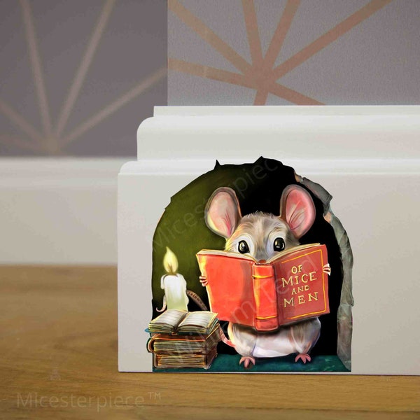 Joli livre de lecture avec une souris - Sticker mural souris 3D - Décoration murale amovible - Idée cadeau pour les amoureux des livres - Sticker pour ordinateur portable - Stickers vinyle Ipad