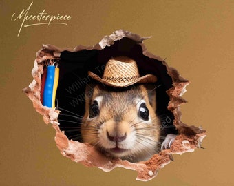 Squirrel Wall Decal: Cowboy Cracked Wall Sticker