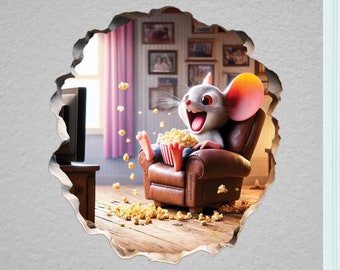 Mouse Watching TV Wall Sticker: Kids Room & Movie Decor