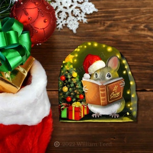 Stocking Stuffer, Christmas Mouse Reading Book, Wall Decal Sticker, Christmas Decoration, A Book Lover Christmas Gift Idea, Baseboard, Wall