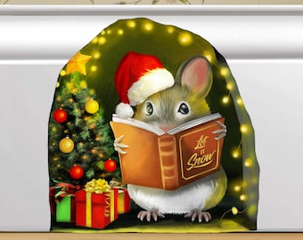 Christmas Reading Mouse Wall Sticker: Holiday Mouse Decor