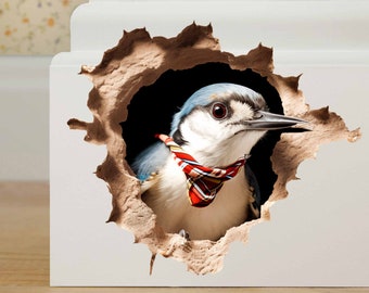 Bird Wall Sticker: 3D Cracked Wall Decal, Nursery Decor