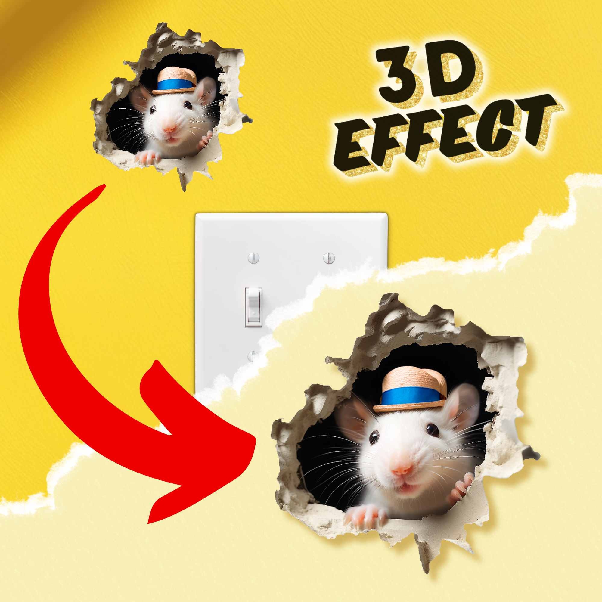 Decoración Pared Ratón Pegatina De Pared 3D De Un Ratón - Efecto Realista De Agujero, Decoración Divertida Para Habitación, Salón O Oficina Vinilo Seguro Pared