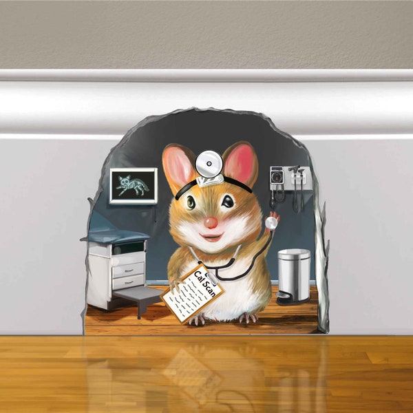 Mouse Doctor in Mouse Hole - Pediatrician Hospital Decal - Nurse Medical Mouse - Mouse Hole Wall Sticker - Gift for Nurse - Mouse Wall Decal