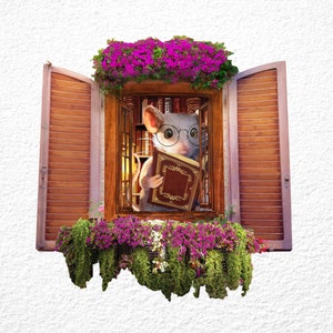 Mouse Reading Book Wall Sticker: 3D Mousehole Decal, Kids Room Decor