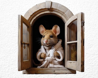 Coffee Mouse Wall Decal: 3D Mouse Hole Sticker, Kitchen Decor