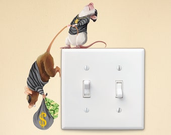 The Mice Burglars - Mice Light Switch - Mouse Light Switch Decal - Removable Vinyl - Bedroom Kids Wall Decal Stickers - Home Decor Art
