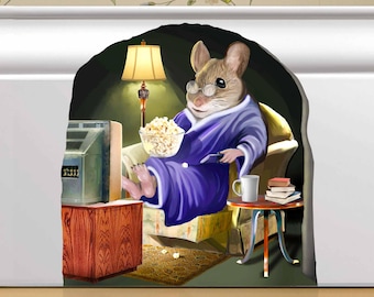 Mouse Watching TV Wall Sticker: Movie Room & Family Room Decor