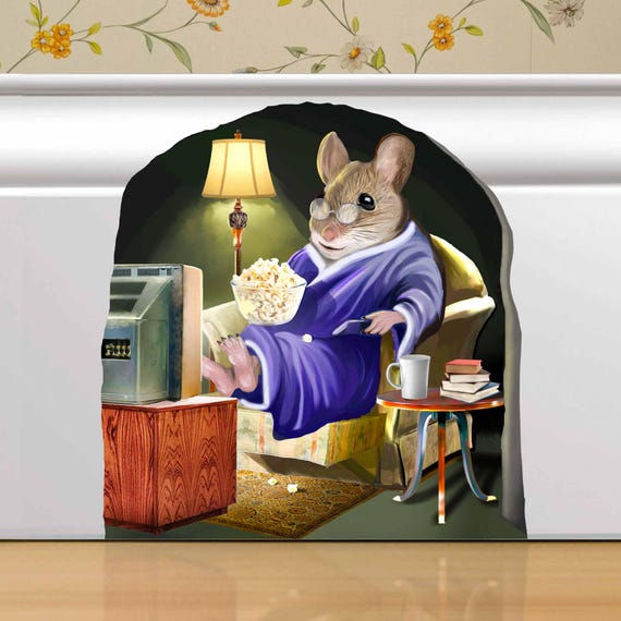 Mouse Watching TV Wall Sticker: Movie Room & Family Room Decor