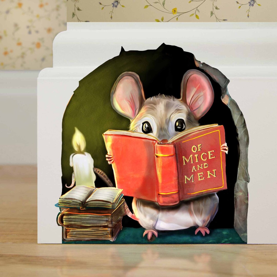 3D Mouse Hole Wall Decals – 4x4 Inch Nursery & Kids Room Stickers (Reader Mouse Design) - View #10