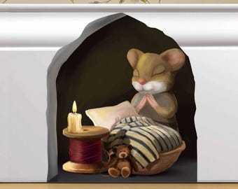 Praying Mouse 3D Wall Decal: Bedtime & Christian Decor