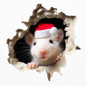 Adorable 3D Mouse in Mousehole - Enchanting Christmas Wall Sticker - Cute Holiday Decor