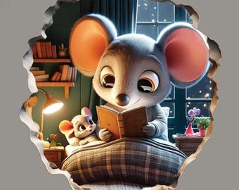 Reading Mouse 3D Wall Sticker: Bedtime Book Decor