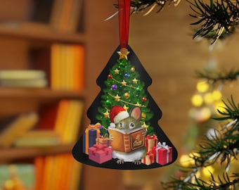 Aangepaste metalen ornamenten - Kerstmuis die een boek leest - Muisornament - Kerstornamenten - Kerstboomdecor - Kerstvakantiecadeau