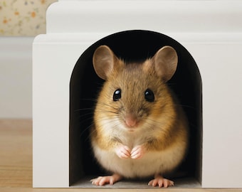 Realistic Mouse Hole Wall Decal: Baseboard Mouse Sticker