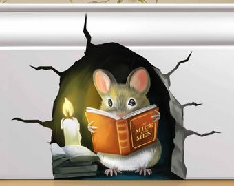 Reading Mouse 3D Wall Decal: Book Lover & Library Decor