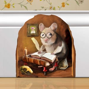 3D Mouse Wall Sticker, Mouse Wall Decal, Mouse 3D Hole, Wall Sticker, Teacher Gift, Book Lover Gift, Bookworm Gift, Mousehole Sticker, Kids