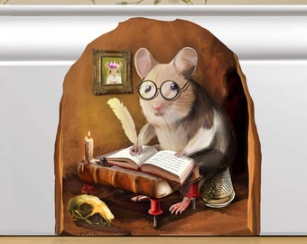 Writing Mouse Wall Sticker: Book Lover & Office Decor